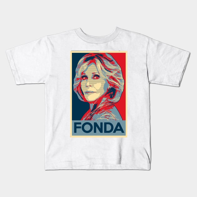 Jane Fonda Political Poster Kids T-Shirt by baranskini